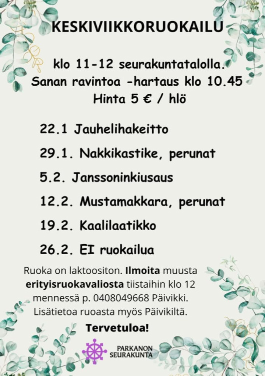 Keskiviikkoruokailu Keskiviikkoruokailu