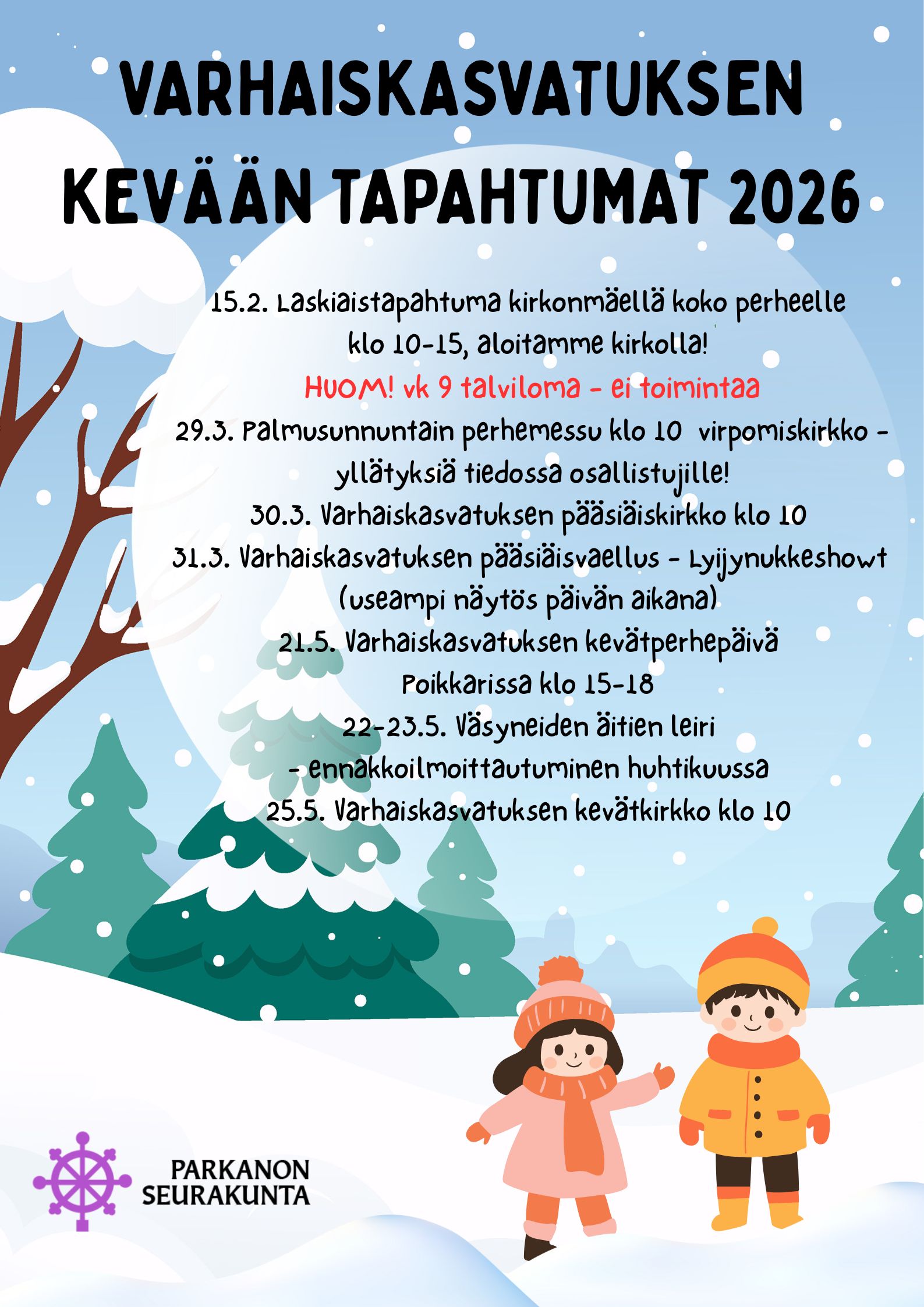 Varhaiskasvatuksen kevään tapahtumalistaus.